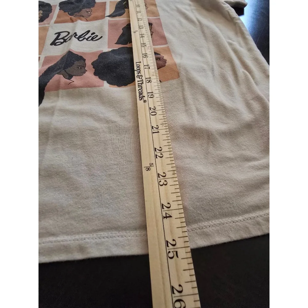 Women's Barbie Soft Beige Short Sleeve Tee Graphic Print Streetwear Casual Large